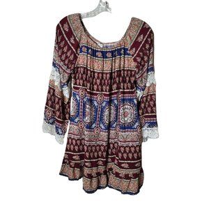 Jodifl Top Small Tunic Boho Lace Detail Peasant Long Sleeve